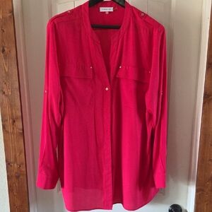 Calvin Kleine Women's Bright Pink Button-Up Top
